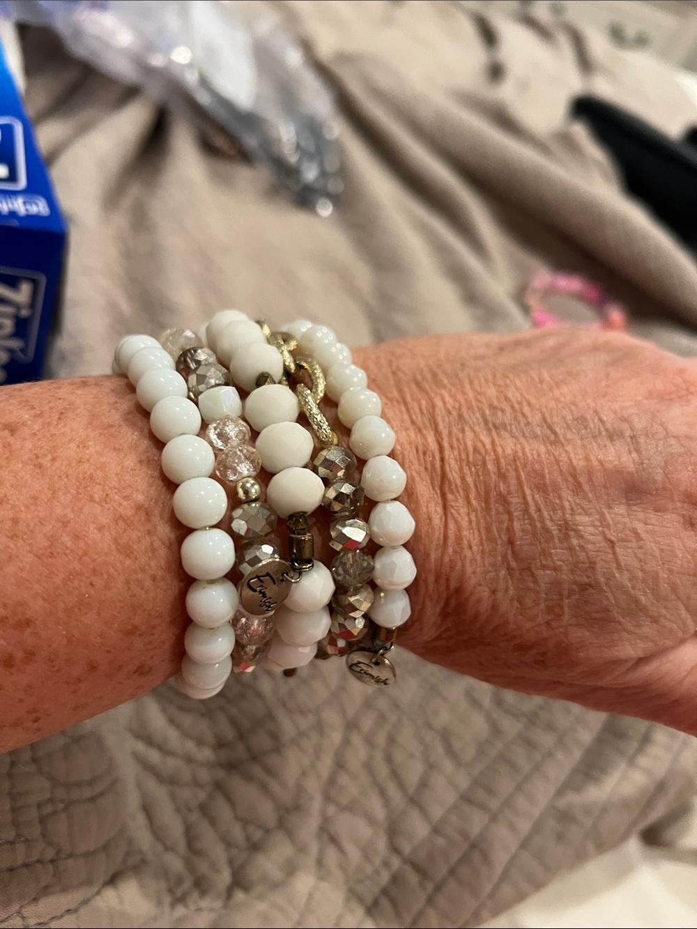 Erimish White Beaded Stretch Bracelet Set - Women's Multi-Strand (5)in total